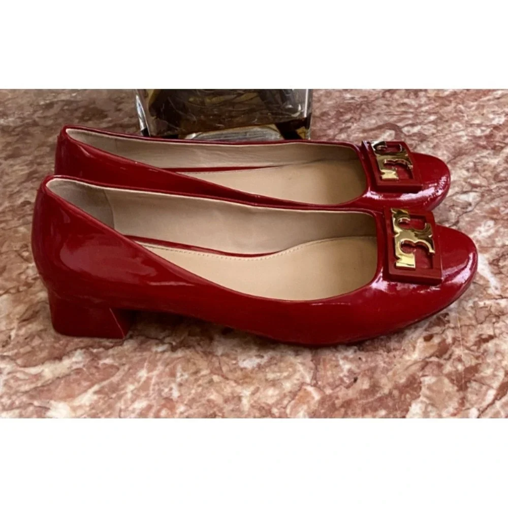 Tory Burch Gigi Women's Red Patient Leather Block Heel Pumps Size 7.5M EUC! $285